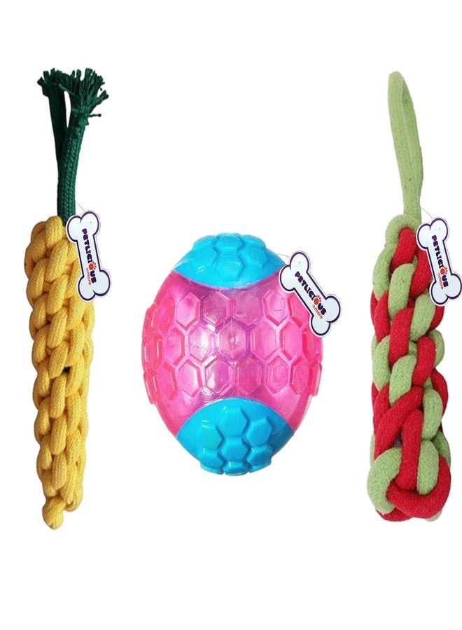 Petlicious & More LED Teething Durable Carrot Rope and Ball Toys for Puppy, Combo of 3 - Image 1